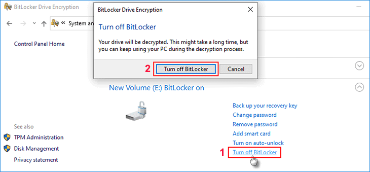 Windows BitLocker decryption feature