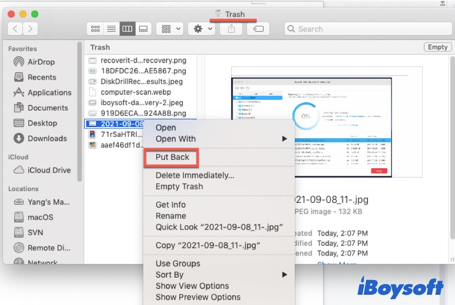 put deleted files back from Trash on Mac