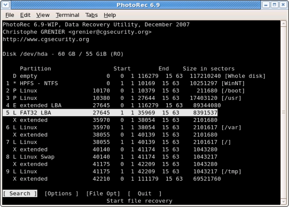 PhotoRec memory card recovery